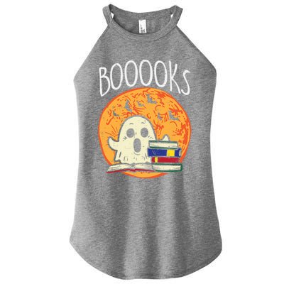 Boooks Moon Ghost Halloween Bookworm Librarian Teacher Book Great Gift Women’s Perfect Tri Rocker Tank