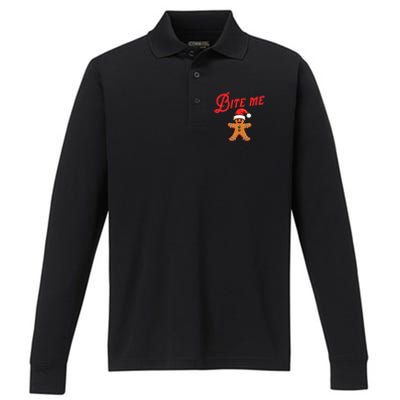 Bite Me Gingerbread Cookie Performance Long Sleeve Polo