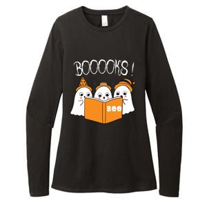 Boooks Moon Ghost Halloween Bookworm Librarian Teacher Book Cool Gift Womens CVC Long Sleeve Shirt