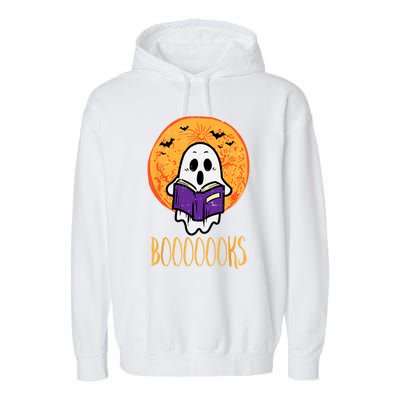 Boooks Moon Ghost Reading Halloween Costume Great Gift Garment-Dyed Fleece Hoodie