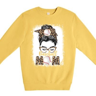 Baseball Mom Game Day Messy Bun Leopard Mothers Day Gift Premium Crewneck Sweatshirt