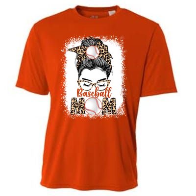 Baseball Mom Game Day Messy Bun Leopard Mothers Day Gift Cooling Performance Crew T-Shirt