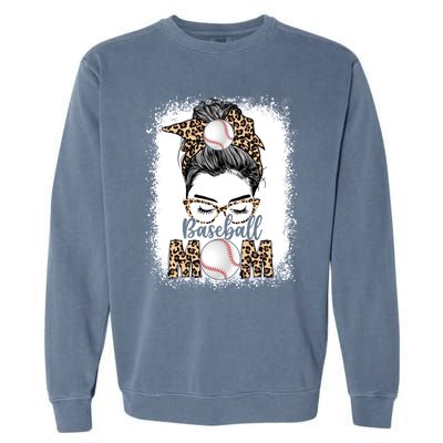 Baseball Mom Game Day Messy Bun Leopard Mothers Day Gift Garment-Dyed Sweatshirt