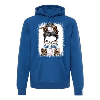 Baseball Mom Game Day Messy Bun Leopard Mothers Day Gift Premium Hoodie