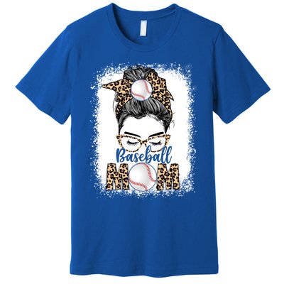 Baseball Mom Game Day Messy Bun Leopard Mothers Day Gift Premium T-Shirt