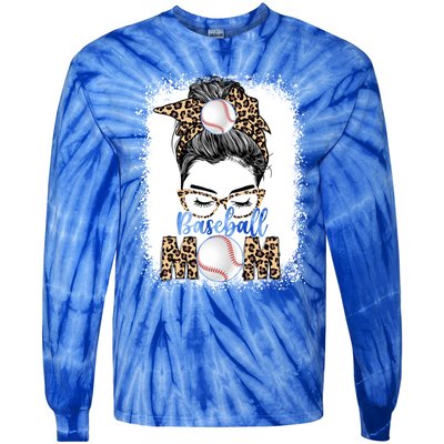 Baseball Mom Game Day Messy Bun Leopard Mothers Day Gift Tie-Dye Long Sleeve Shirt