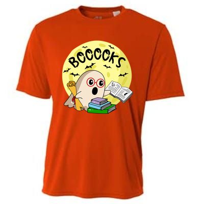 Boooks Moon Ghost Halloween Bookworm Reading Lover Gift Cooling Performance Crew T-Shirt