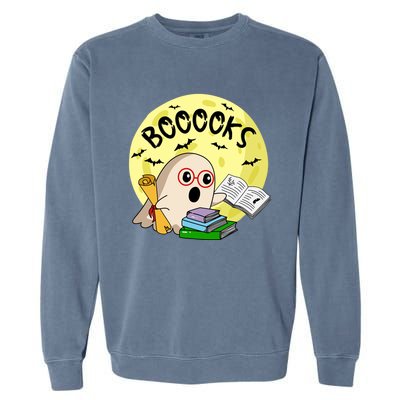 Boooks Moon Ghost Halloween Bookworm Reading Lover Gift Garment-Dyed Sweatshirt