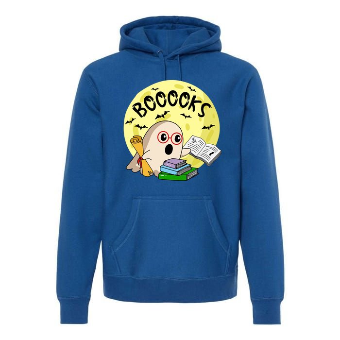 Boooks Moon Ghost Halloween Bookworm Reading Lover Gift Premium Hoodie