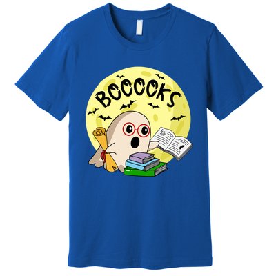 Boooks Moon Ghost Halloween Bookworm Reading Lover Gift Premium T-Shirt