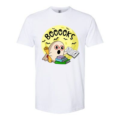 Boooks Moon Ghost Halloween Bookworm Reading Lover Gift Softstyle CVC T-Shirt