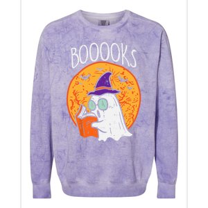 Boooks Moon Ghost Reading Halloween Bookworm Librarian Book Cool Gift Colorblast Crewneck Sweatshirt