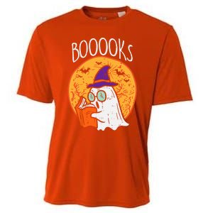 Boooks Moon Ghost Reading Halloween Bookworm Librarian Book Cool Gift Cooling Performance Crew T-Shirt