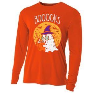 Boooks Moon Ghost Reading Halloween Bookworm Librarian Book Cool Gift Cooling Performance Long Sleeve Crew