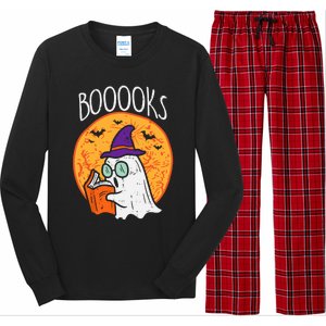 Boooks Moon Ghost Reading Halloween Bookworm Librarian Book Cool Gift Long Sleeve Pajama Set