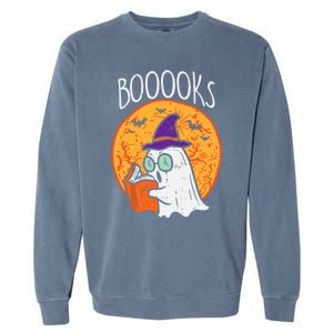 Boooks Moon Ghost Reading Halloween Bookworm Librarian Book Cool Gift Garment-Dyed Sweatshirt