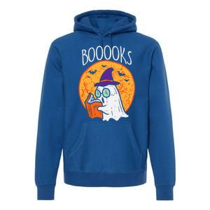 Boooks Moon Ghost Reading Halloween Bookworm Librarian Book Cool Gift Premium Hoodie