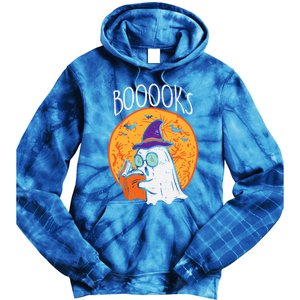 Boooks Moon Ghost Reading Halloween Bookworm Librarian Book Cool Gift Tie Dye Hoodie