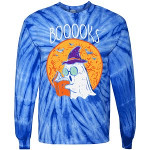 Boooks Moon Ghost Reading Halloween Bookworm Librarian Book Cool Gift Tie-Dye Long Sleeve Shirt