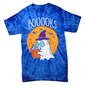 Boooks Moon Ghost Reading Halloween Bookworm Librarian Book Cool Gift Tie-Dye T-Shirt