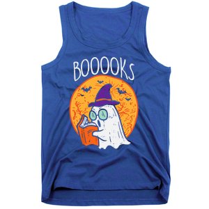 Boooks Moon Ghost Reading Halloween Bookworm Librarian Book Cool Gift Tank Top