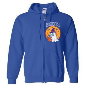 Boooks Moon Ghost Reading Halloween Bookworm Librarian Book Cool Gift Full Zip Hoodie