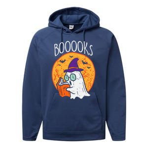 Boooks Moon Ghost Reading Halloween Bookworm Librarian Book Cool Gift Performance Fleece Hoodie