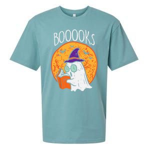 Boooks Moon Ghost Reading Halloween Bookworm Librarian Book Cool Gift Sueded Cloud Jersey T-Shirt