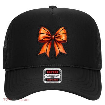 Basketball Mom Game Day Basketball Coquette Bow Gift High Crown Mesh Back Trucker Hat
