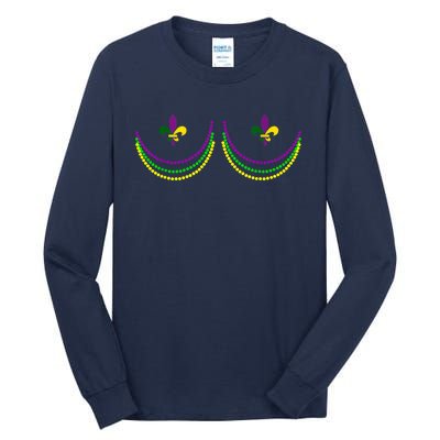 Boobshirt Mardi Gras 2024 Funny Beads Boobs Outline Tall Long Sleeve T-Shirt