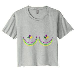 Boobshirt Mardi Gras 2024 Funny Beads Boobs Outline Women's Crop Top Tee