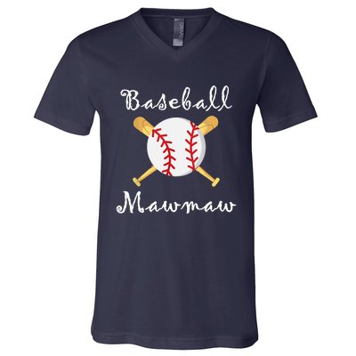 Baseball Mawmaw Grandsons Game Day Gifts To Cheer Grandma V-Neck T-Shirt