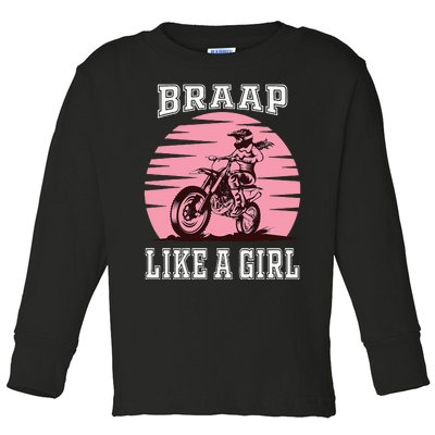 Braap Motorcycle Girl Motocross Dirt Bike Toddler Long Sleeve Shirt