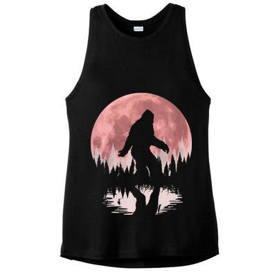 Bigfoot Moon Graphic Night Forest! Cool Sasquatch Ladies PosiCharge Tri-Blend Wicking Tank