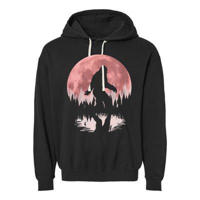 Bigfoot Moon Graphic Night Forest! Cool Sasquatch Garment-Dyed Fleece Hoodie