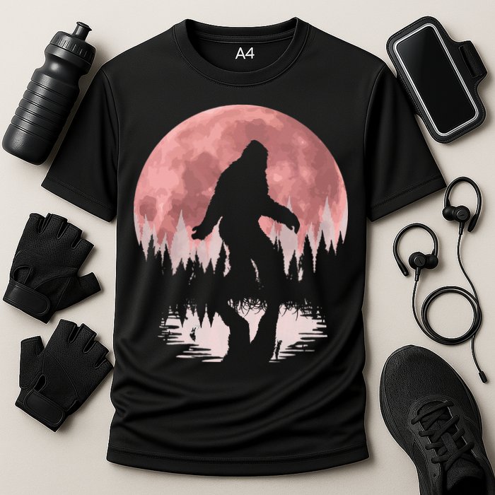 Bigfoot Moon Graphic Night Forest! Cool Sasquatch Cooling Performance Crew T-Shirt