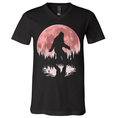 Bigfoot Moon Graphic Night Forest! Cool Sasquatch V-Neck T-Shirt