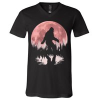 Bigfoot Moon Graphic Night Forest! Cool Sasquatch V-Neck T-Shirt