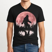 Bigfoot Moon Graphic Night Forest! Cool Sasquatch V-Neck T-Shirt