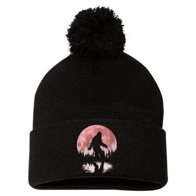 Bigfoot Moon Graphic Night Forest! Cool Sasquatch Pom Pom 12in Knit Beanie