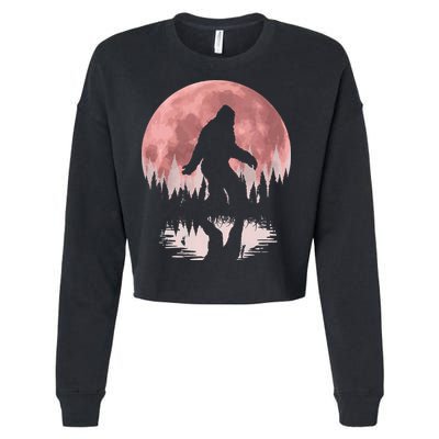 Bigfoot Moon Graphic Night Forest! Cool Sasquatch Cropped Pullover Crew