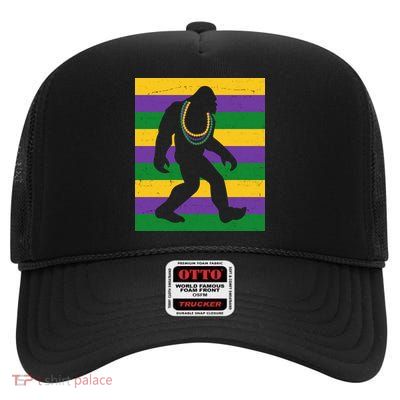 Bigfoot Mardi Gras Festive High Crown Mesh Back Trucker Hat