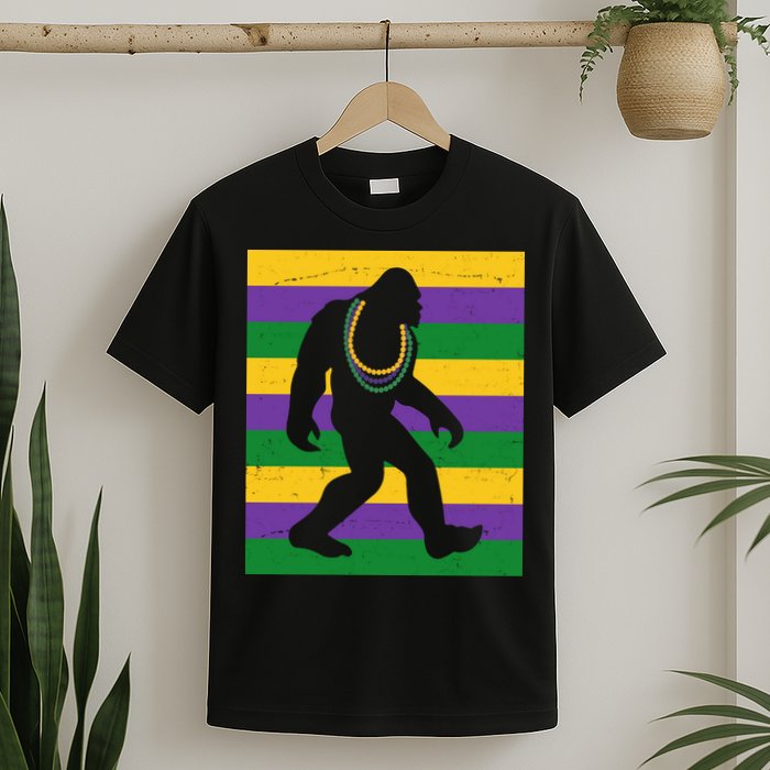 Bigfoot Mardi Gras Festive T-Shirt