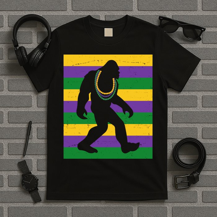Bigfoot Mardi Gras Festive T-Shirt
