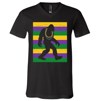 Bigfoot Mardi Gras Festive V-Neck T-Shirt