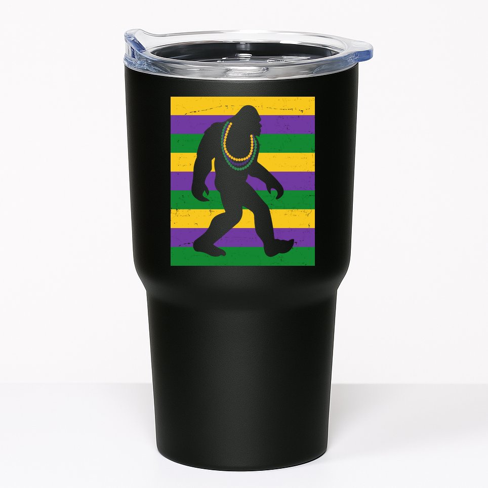 Bigfoot Mardi Gras Festive Tumbler