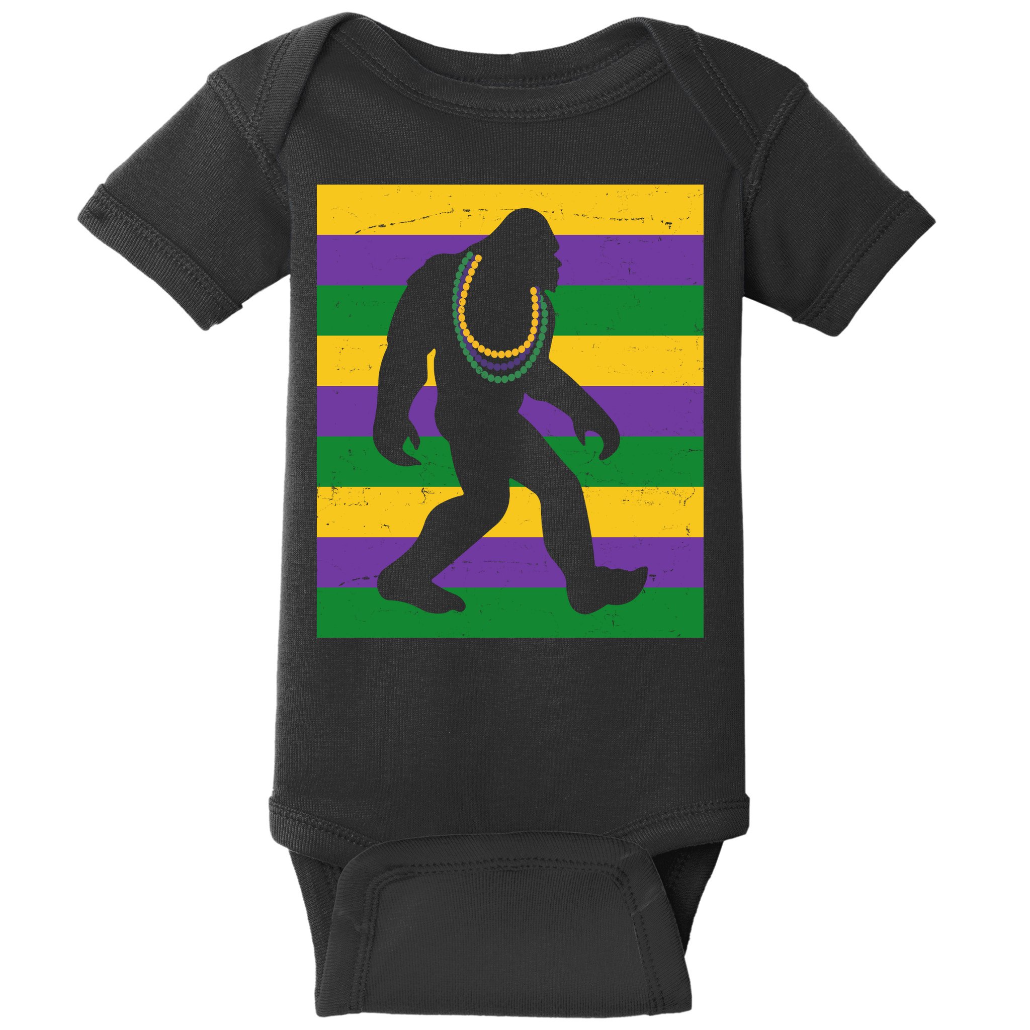Bigfoot Mardi Gras Festive Baby Bodysuit