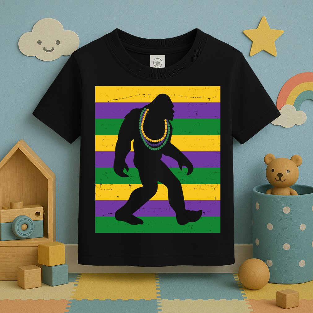 Bigfoot Mardi Gras Festive Toddler T-Shirt