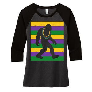 Bigfoot Mardi Gras Festive Women's Tri-Blend 3/4-Sleeve Raglan Shirt