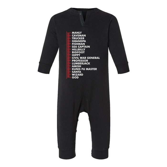 Beard Measuring God Santa Amish Hippy Bigfoot Trucker Manly Infant Fleece One Piece